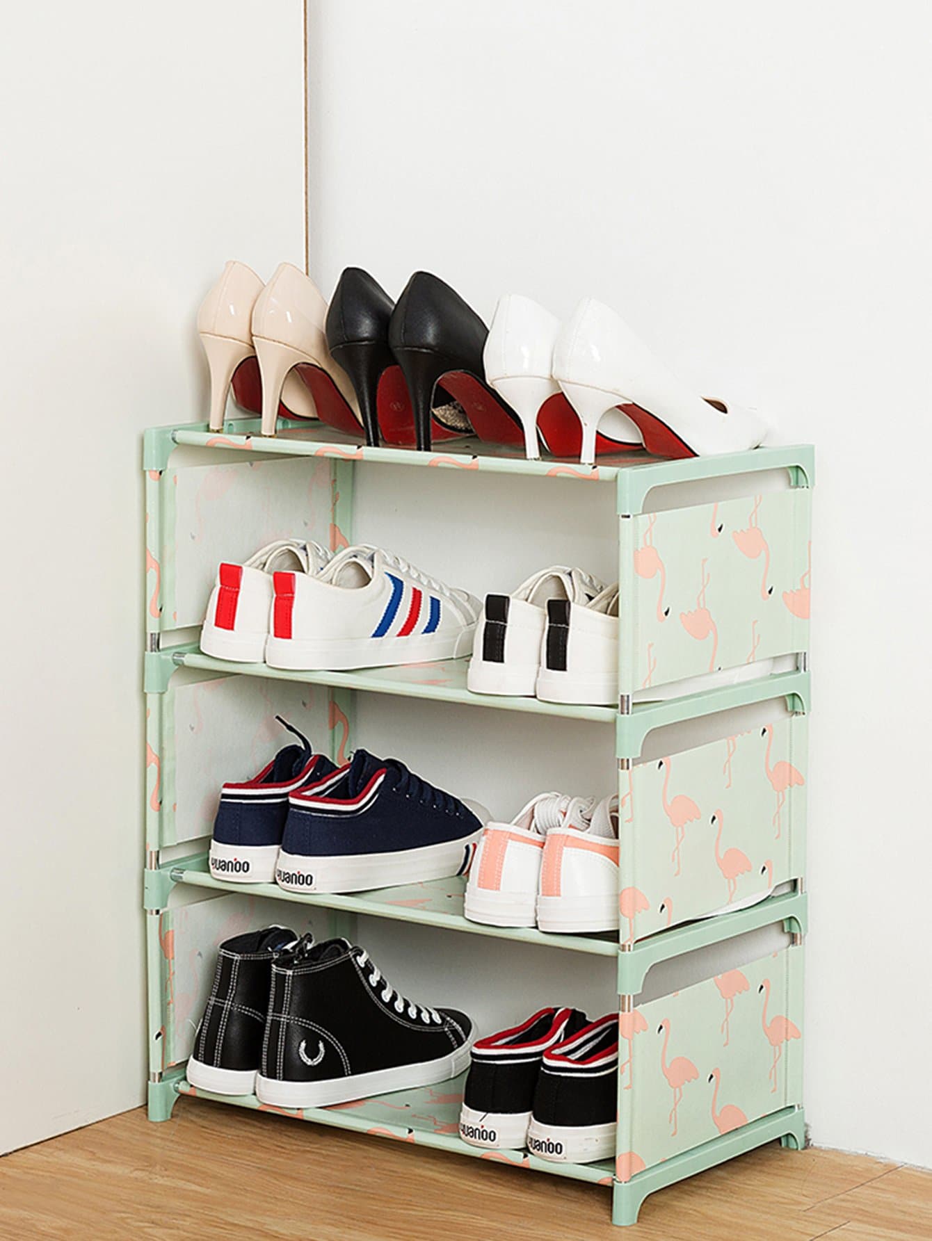 Flamingo Print Shoes Rack