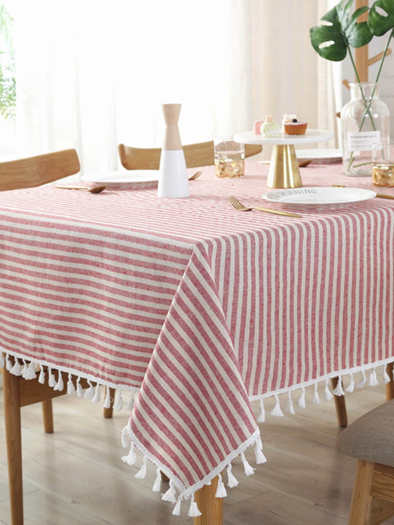 Striped Pattern Fringe Tablecloth