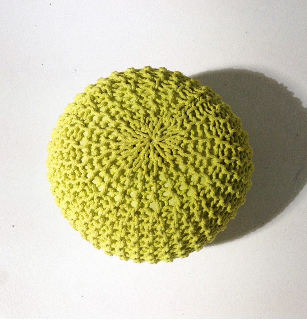 Handmade Round Knitted Pouf | Sunny Lime | 50x35cm