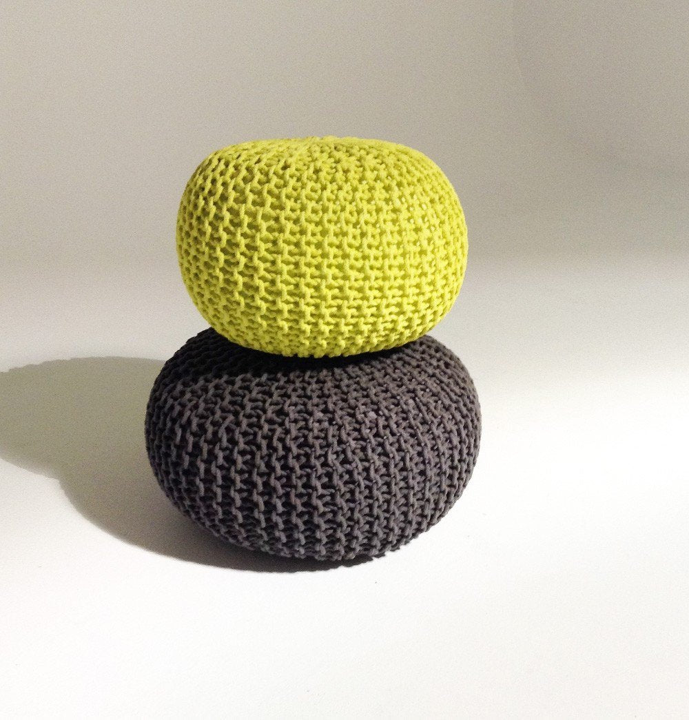 Handmade Round Knitted Pouf | Sunny Lime | 50x35cm