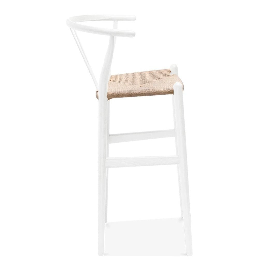 Wishbone CH24 Y Chair Bar Stool - White & Natural Paper Cord - Reproduction