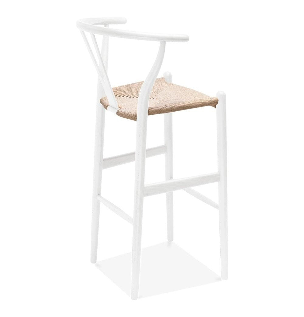 Wishbone CH24 Y Chair Bar Stool - White & Natural Paper Cord - Reproduction