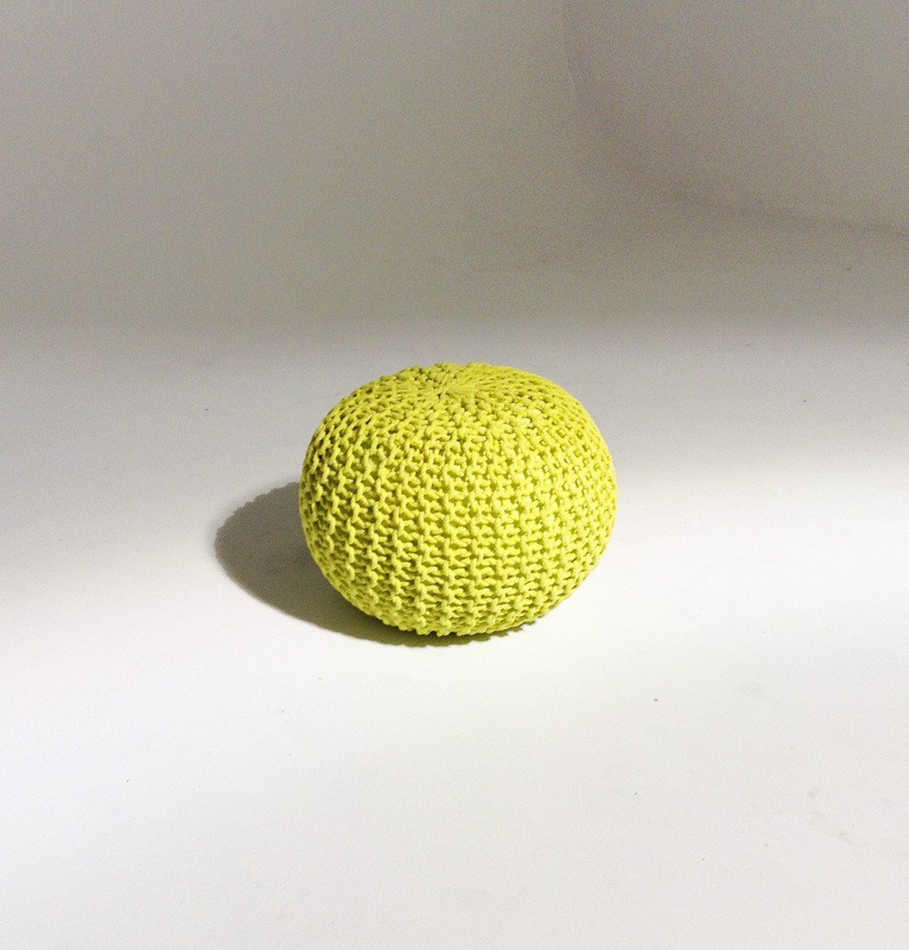 Handmade Round Knitted Pouf | Sunny Lime | 50x35cm