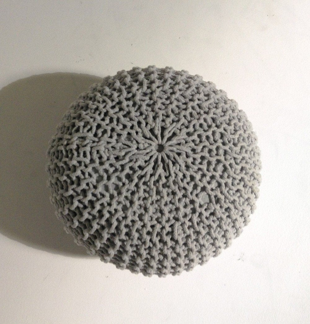 Handmade Round Knitted Pouf | Glacier Gray | 50x35cm
