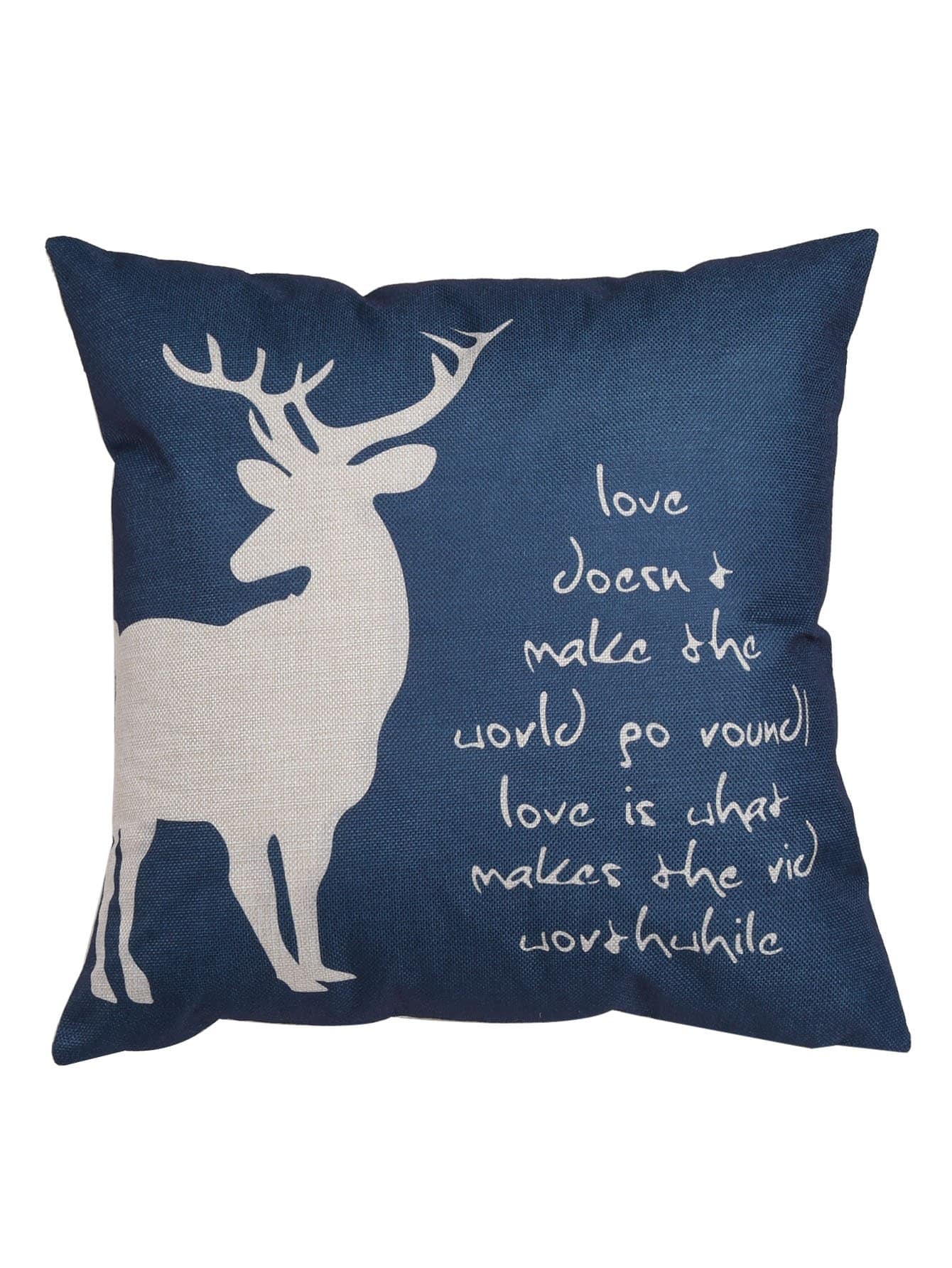 Deer & Slogan Print Cushion Cover