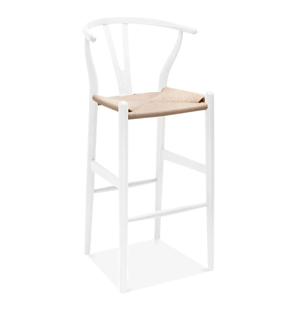 Wishbone CH24 Y Chair Bar Stool - White & Natural Paper Cord - Reproduction