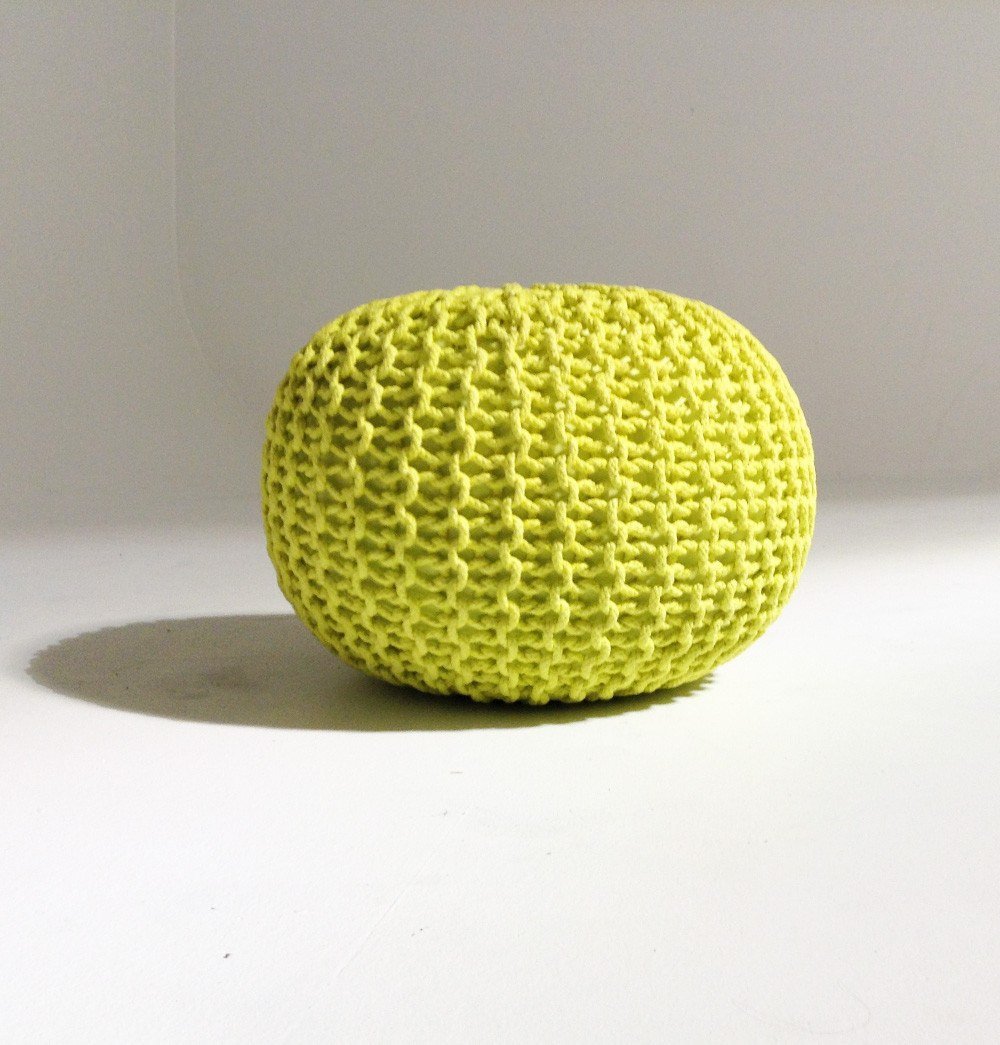 Handmade Round Knitted Pouf | Sunny Lime | 50x35cm