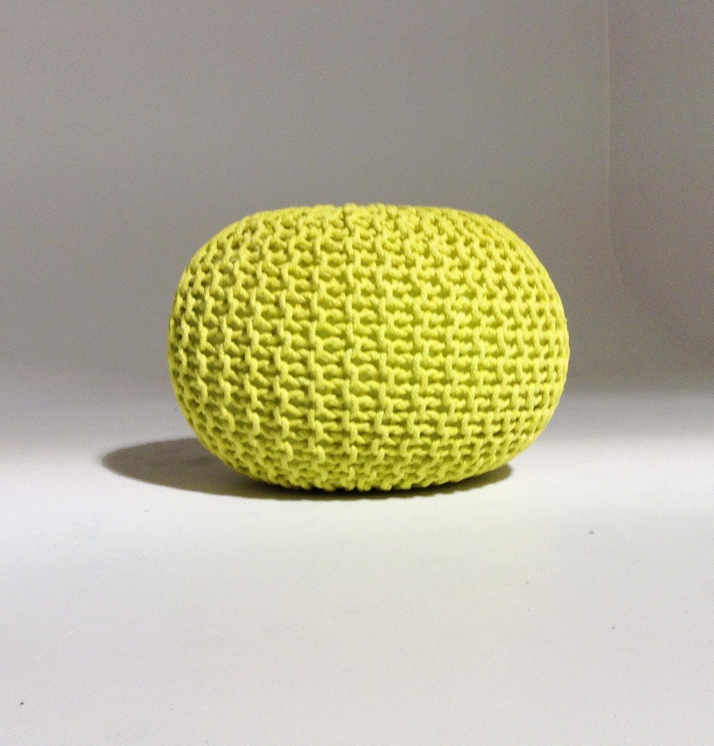 Handmade Round Knitted Pouf | Sunny Lime | 50x35cm