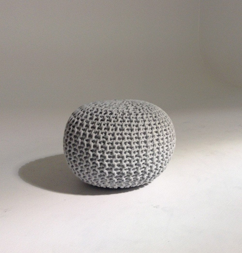 Handmade Round Knitted Pouf | Glacier Gray | 50x35cm