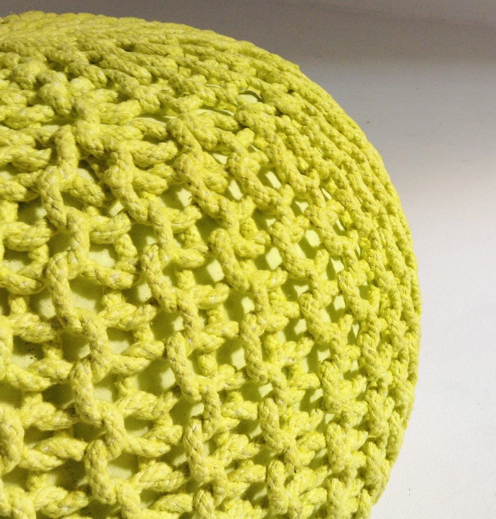 Handmade Round Knitted Pouf | Sunny Lime | 50x35cm