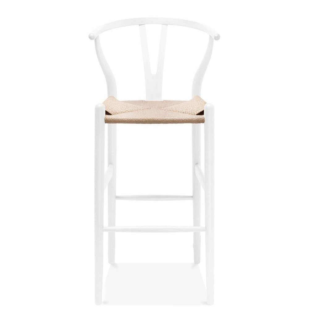 Wishbone CH24 Y Chair Bar Stool - White & Natural Paper Cord - Reproduction